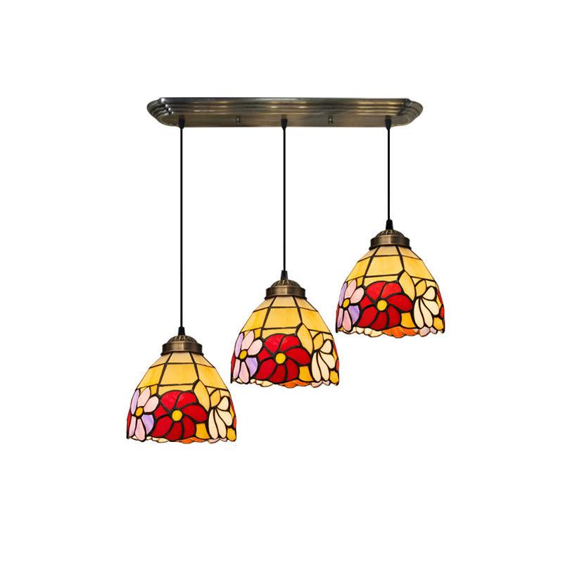 Bell Shaped Multi Light Pendant Decorative Floral Stained Glass - Rebooters