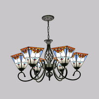 Antique Style Pyramid Ceiling Lighting Stained Art Glass Chandelier - Rebooters