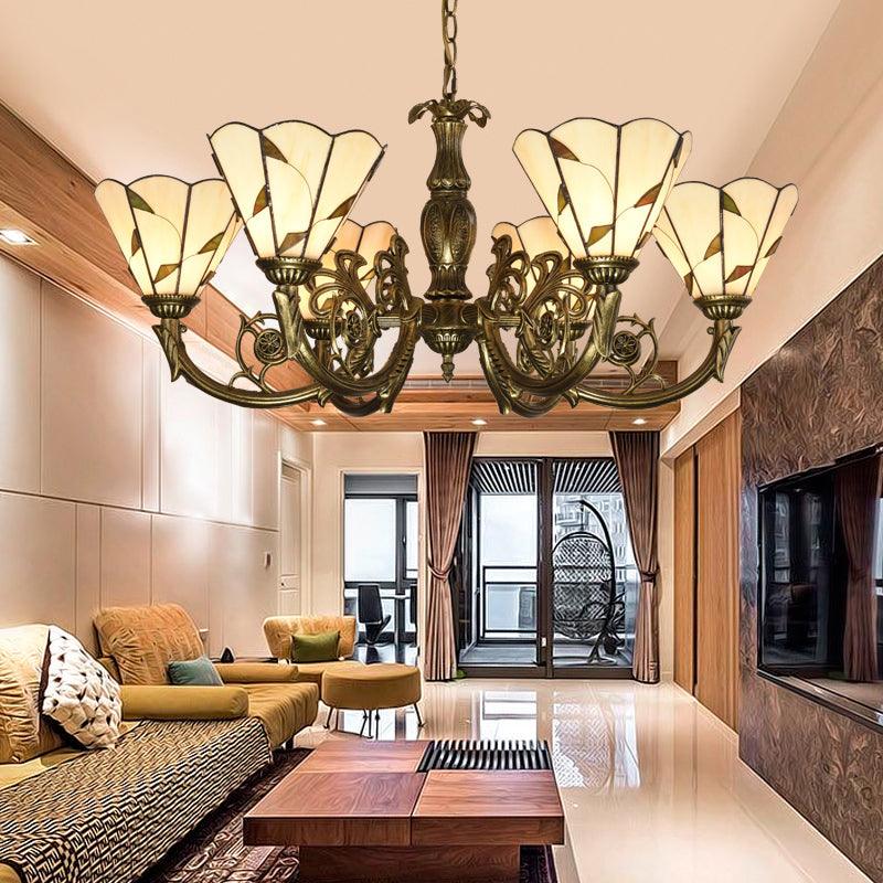 Bell Shade Chandelier Light Classic Hand Cut Glass Beige Pendant - Rebooters