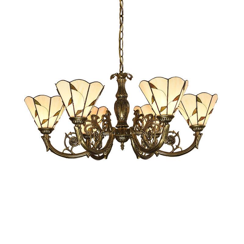 Bell Shade Chandelier Light Classic Hand Cut Glass Beige Pendant - Rebooters