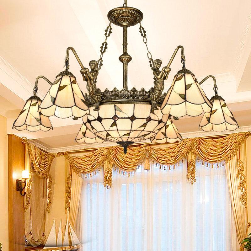 Bell Shade Chandelier Light Classic Hand Cut Glass Beige Pendant - Rebooters
