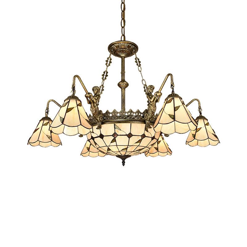 Bell Shade Chandelier Light Classic Hand Cut Glass Beige Pendant - Rebooters