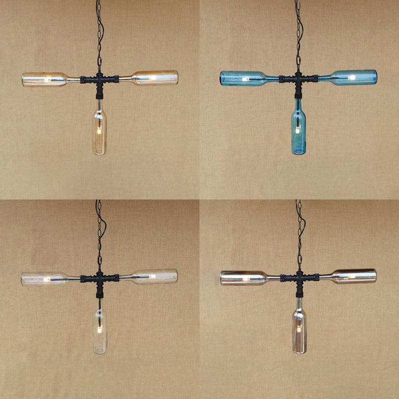 3 Lights Chandelier Lamp Vintage Style Bottle Glass Shade for Bar - Rebooters