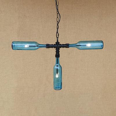 3 Lights Chandelier Lamp Vintage Style Bottle Glass Shade for Bar - Rebooters
