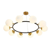 39 Inch Wide Sphere Milk White Glass Chandelier Modern 10 Lights Black Ceiling Pendant - Rebooters