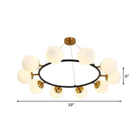 39 Inch Wide Sphere Milk White Glass Chandelier Modern 10 Lights Black Ceiling Pendant - Rebooters