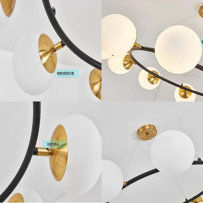 39 Inch Wide Sphere Milk White Glass Chandelier Modern 10 Lights Black Ceiling Pendant - Rebooters