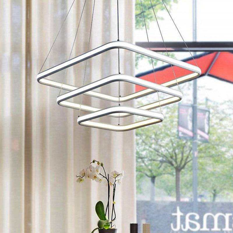 White Acrylic Hanging Chandelier Simple Layered Square LED Ceiling Pendant - Rebooters