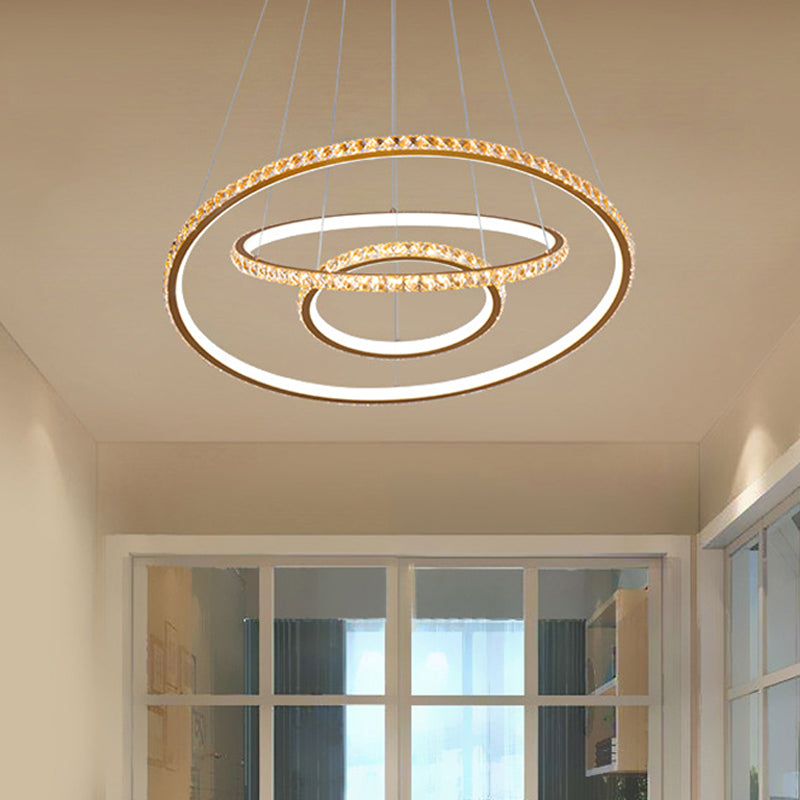 3-Ring LED Chandelier Light Modern Crystal Gold Silver Fixture - Rebooters