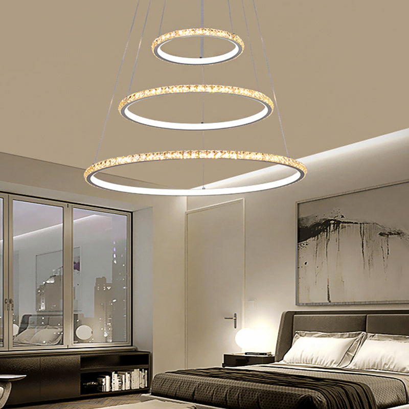 3-Ring LED Chandelier Light Modern Crystal Gold Silver Fixture - Rebooters