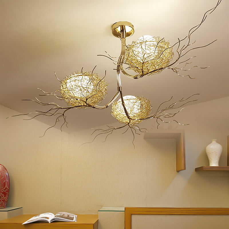 3 Lights Study Room Ceiling Chandelier Gold Hanging Lamp - Rebooters