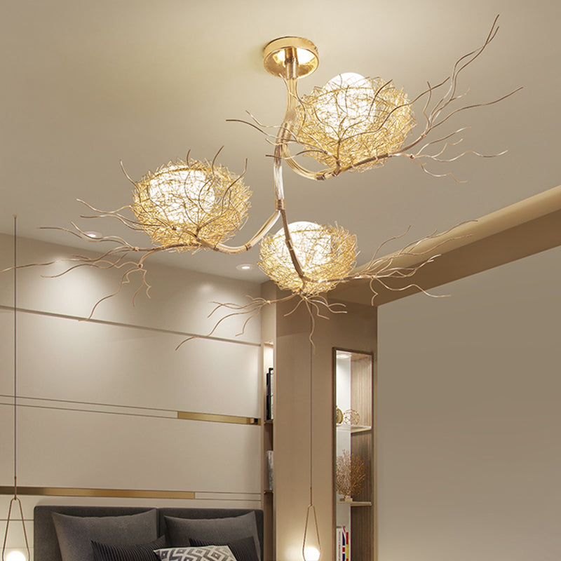 3 Lights Study Room Ceiling Chandelier Gold Hanging Lamp - Rebooters