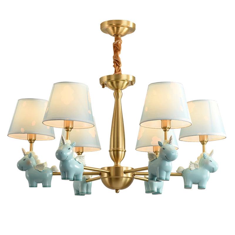 Kids Style Bucket Suspension Light Fabric Child Room Chandelier Light with Resin Unicorn - Rebooters