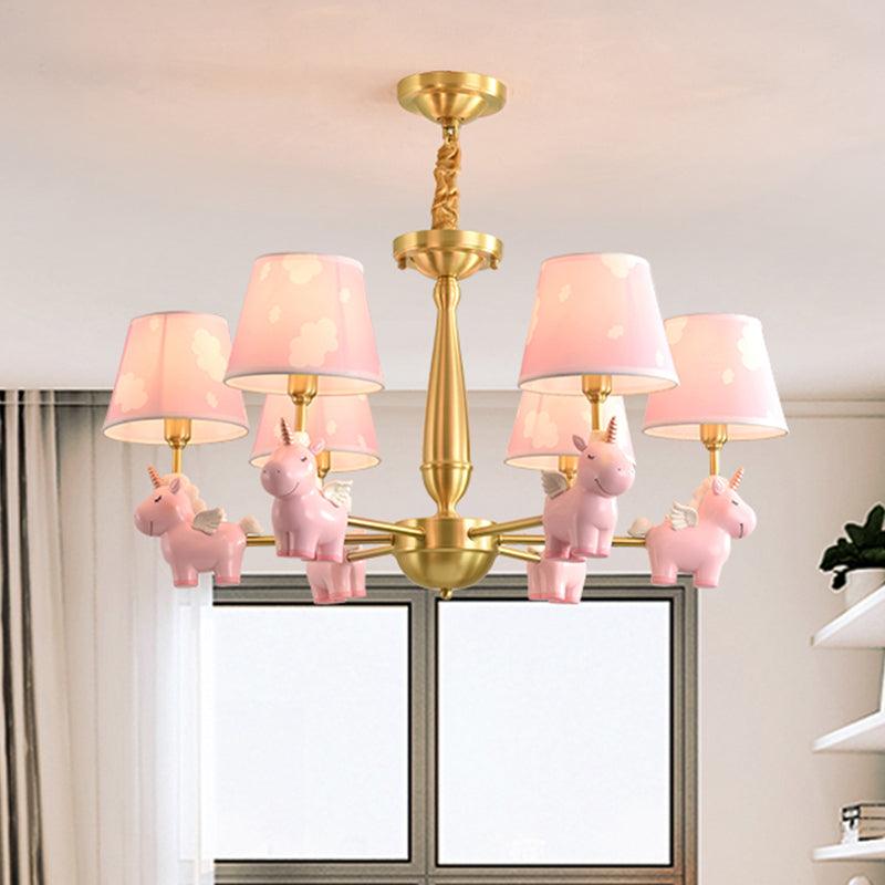 Kids Style Bucket Suspension Light Fabric Child Room Chandelier Light with Resin Unicorn - Rebooters