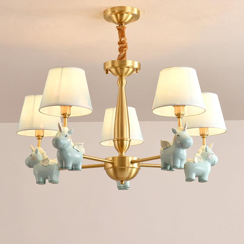 Kids Style Bucket Suspension Light Fabric Child Room Chandelier Light with Resin Unicorn - Rebooters