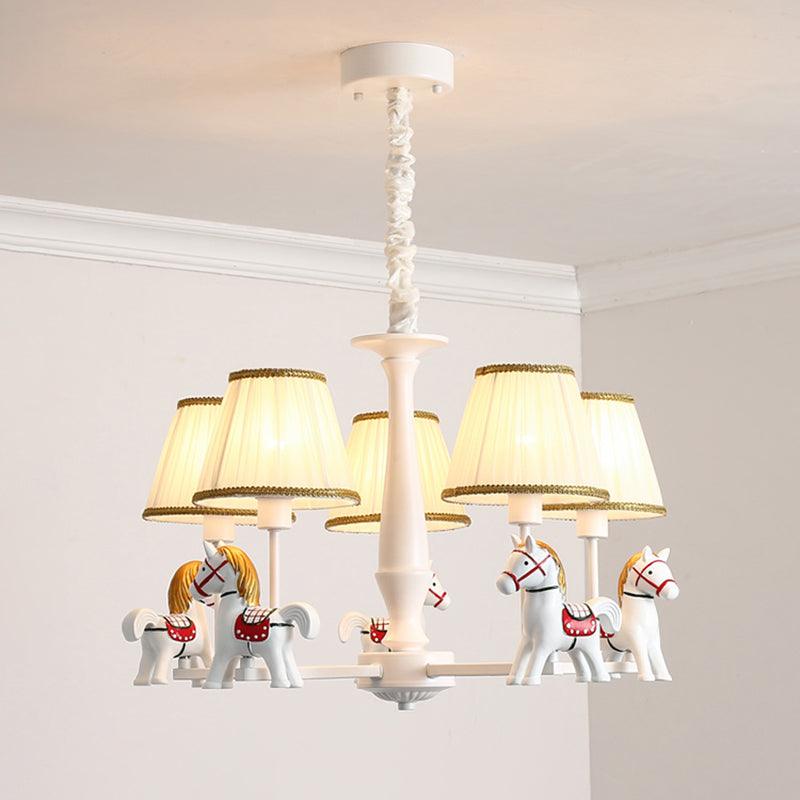 Pleated Fabric Tapered Ceiling Lighting Cartoon White Chandelier - Rebooters