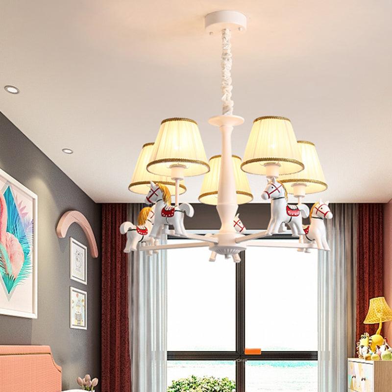 Pleated Fabric Tapered Ceiling Lighting Cartoon White Chandelier - Rebooters