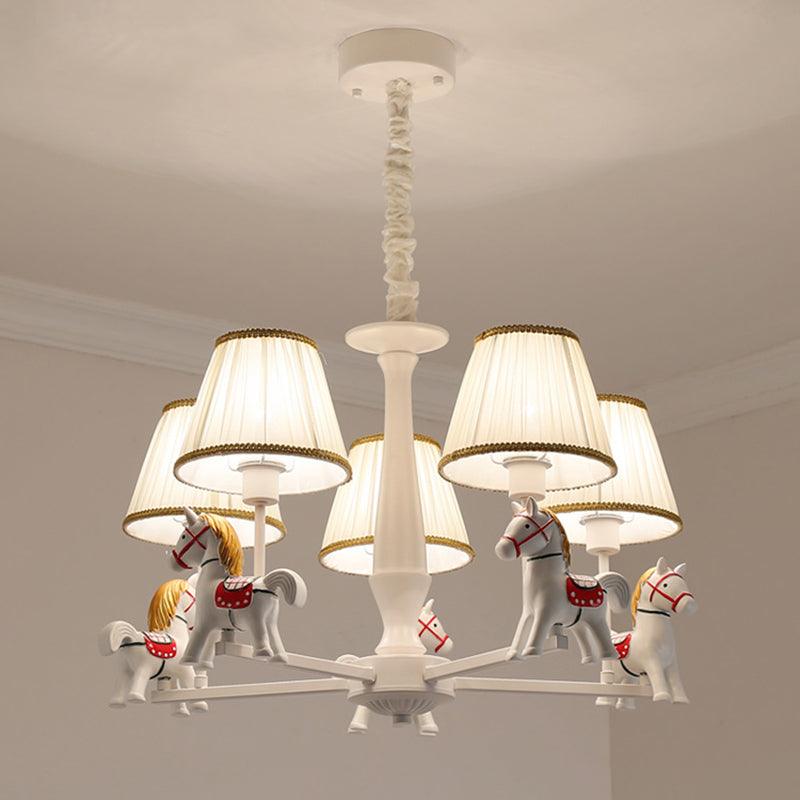 Pleated Fabric Tapered Ceiling Lighting Cartoon White Chandelier - Rebooters