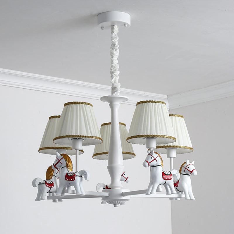 Pleated Fabric Tapered Ceiling Lighting Cartoon White Chandelier - Rebooters