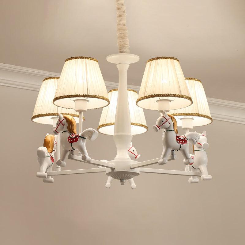 Pleated Fabric Tapered Ceiling Lighting Cartoon White Chandelier - Rebooters