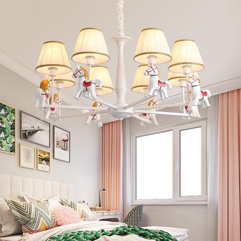 Pleated Fabric Tapered Ceiling Lighting Cartoon White Chandelier - Rebooters