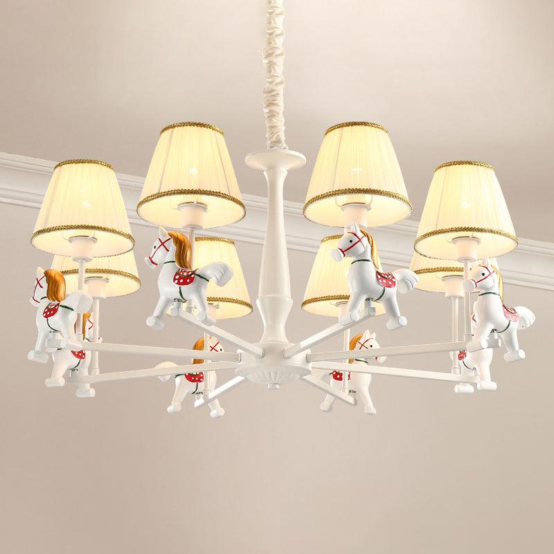 Pleated Fabric Tapered Ceiling Lighting Cartoon White Chandelier - Rebooters
