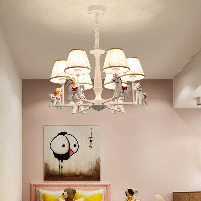 Pleated Fabric Tapered Ceiling Lighting Cartoon White Chandelier - Rebooters