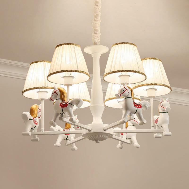 Pleated Fabric Tapered Ceiling Lighting Cartoon White Chandelier - Rebooters