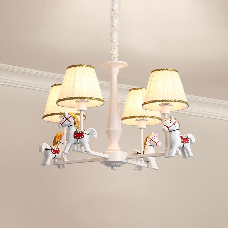 Pleated Fabric Tapered Ceiling Lighting Cartoon White Chandelier - Rebooters