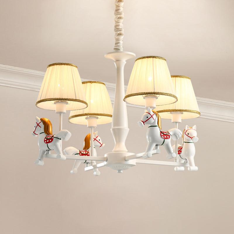 Pleated Fabric Tapered Ceiling Lighting Cartoon White Chandelier - Rebooters