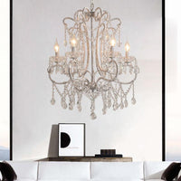 Antique Candlestick Ceiling Lighting Metallic Chandelier Light Fixture with Crystal Bead Decor in White - Rebooters