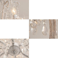 Antique Candlestick Ceiling Lighting Metallic Chandelier Light Fixture with Crystal Bead Decor in White - Rebooters