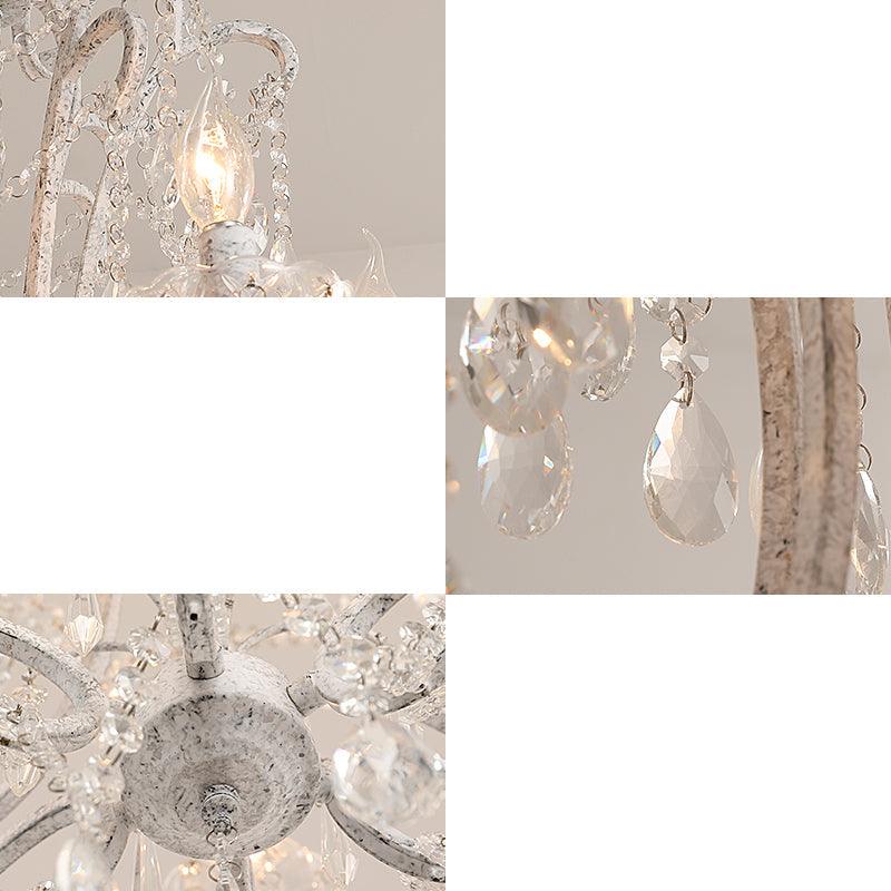 Antique Candlestick Ceiling Lighting Metallic Chandelier Light Fixture with Crystal Bead Decor in White - Rebooters