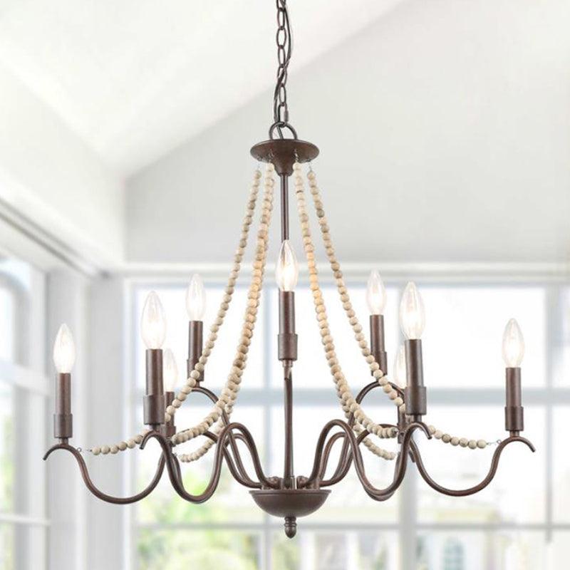 9-Light Suspension Light Retro Beaded Wood Chandelier Rust - Rebooters