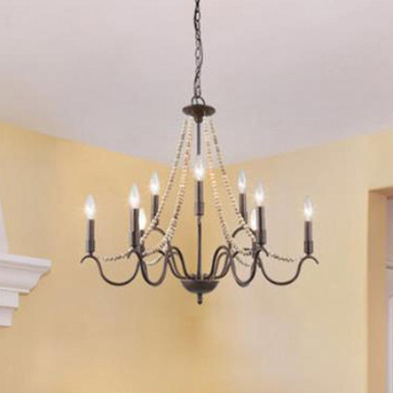 9-Light Suspension Light Retro Beaded Wood Chandelier Rust - Rebooters