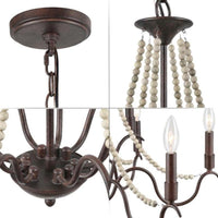 9-Light Suspension Light Retro Beaded Wood Chandelier Rust - Rebooters