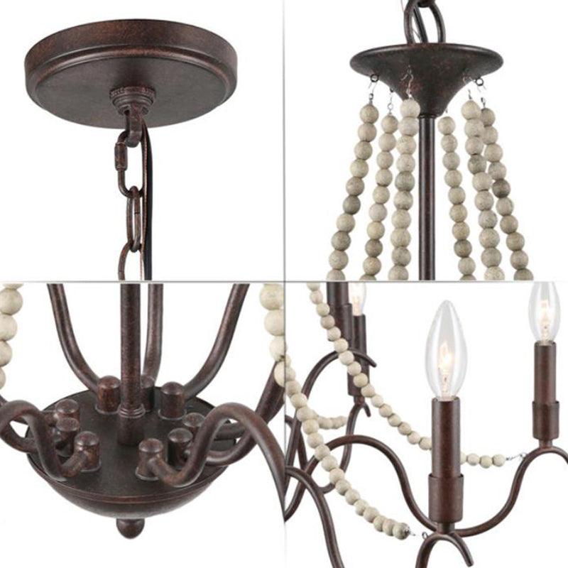 9-Light Suspension Light Retro Beaded Wood Chandelier Rust - Rebooters
