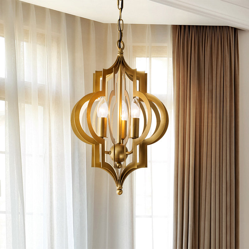 3-Bulb Chandelier Light Retro Quatrefoil Shaped Pendant Gold - Rebooters