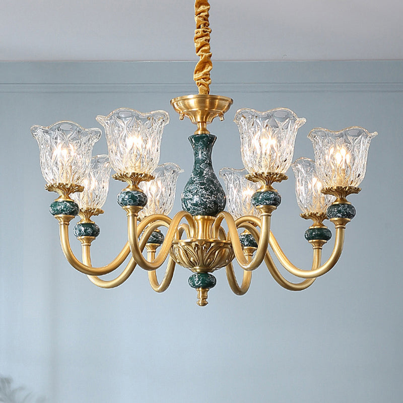 Traditional Flared Ceiling Lighting Carved Glass Chandelier - Rebooters