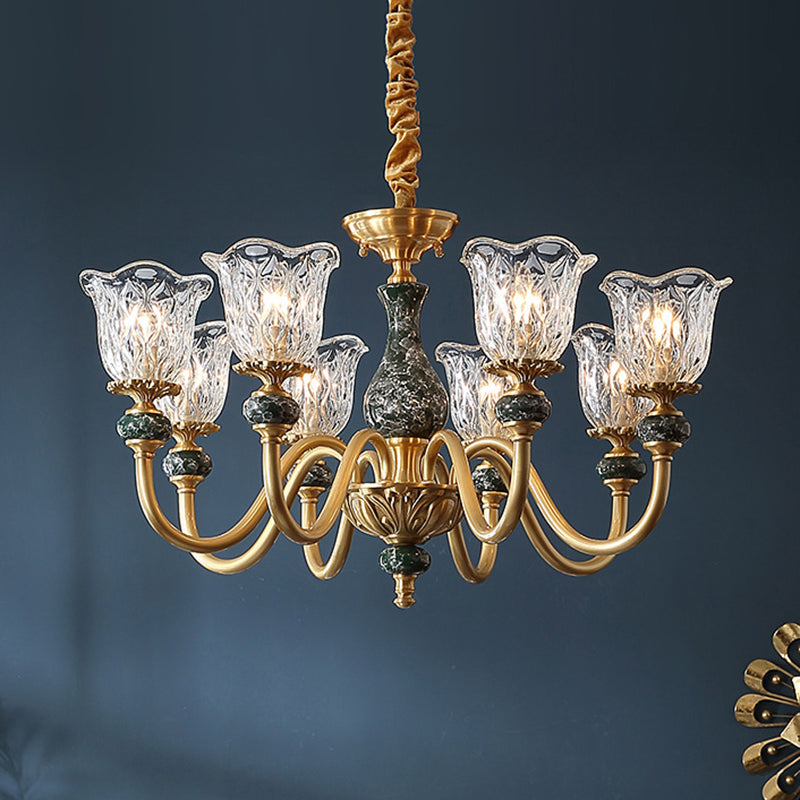 Traditional Flared Ceiling Lighting Carved Glass Chandelier - Rebooters