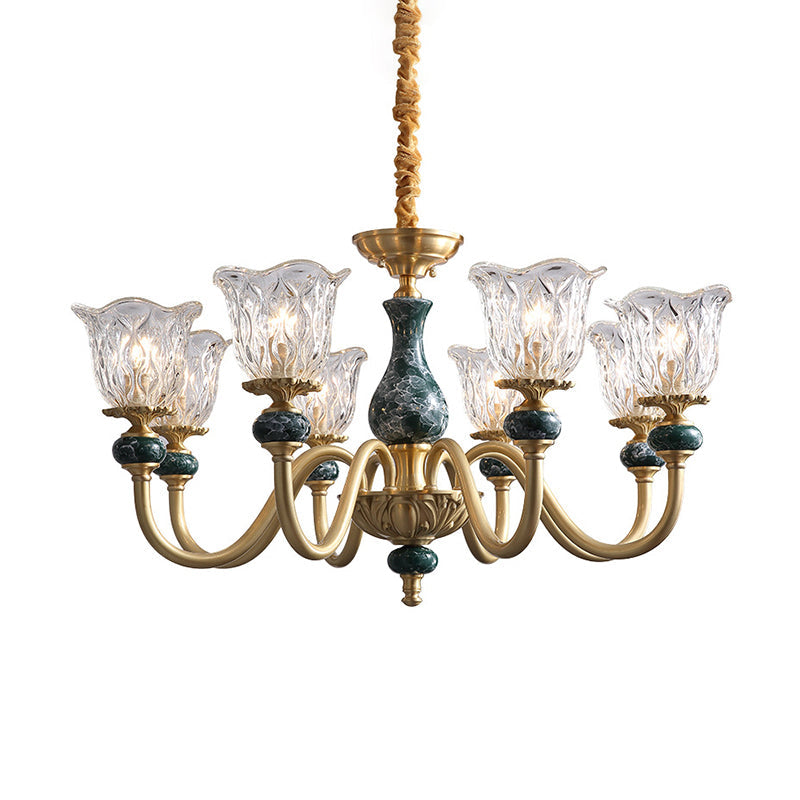 Traditional Flared Ceiling Lighting Carved Glass Chandelier - Rebooters