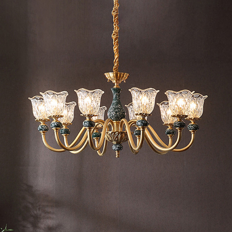 Traditional Flared Ceiling Lighting Carved Glass Chandelier - Rebooters