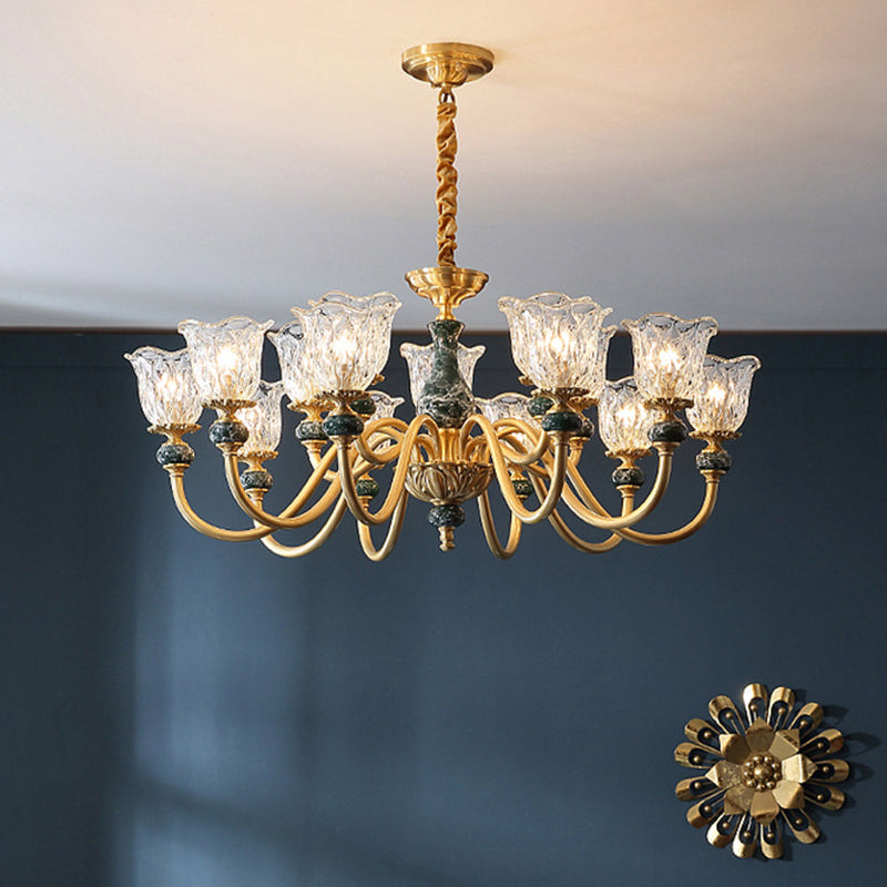 Traditional Flared Ceiling Lighting Carved Glass Chandelier - Rebooters