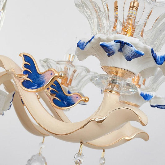 Beige Ruffle Floral Chandelier Light Vintage Glass Accent - Rebooters