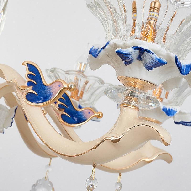 Beige Ruffle Floral Chandelier Light Vintage Glass Accent - Rebooters