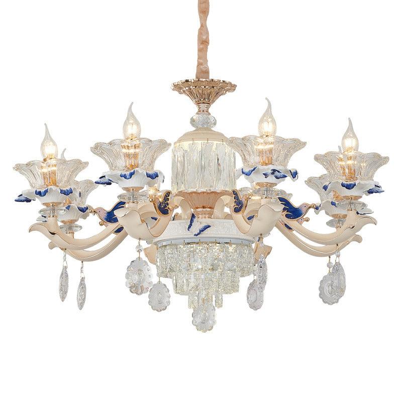 Beige Ruffle Floral Chandelier Light Vintage Glass Accent - Rebooters