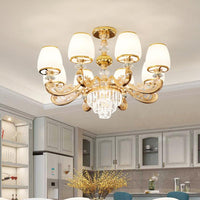 Barrel White Frosted Glass Chandelier Lighting Classic Bedroom Pendant Light with Tiered Crystal Accent - Rebooters