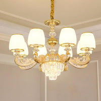 Barrel White Frosted Glass Chandelier Lighting Classic Bedroom Pendant Light with Tiered Crystal Accent - Rebooters
