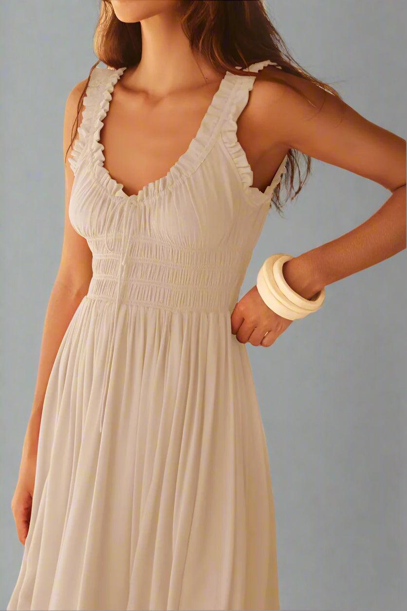 Matilda Sleeveless Maxi Dress with Flattering Ruched Detailing - Rebooters -Women's Dresses