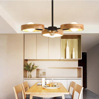 3/6/8 Heads Round Chandelier Light Contemporary Wood Hanging Ceiling Light in Black White - Rebooters